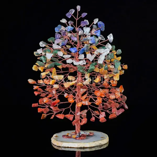 7 Chakra Tree of Life (Geode Agate Slice Base) - Spiritual Gemstone Tree
