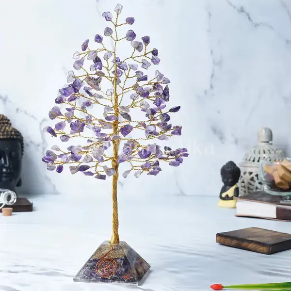Amethyst Gemstone Tree (Orgone Pyramid Base) - Spiritual Energy Tree