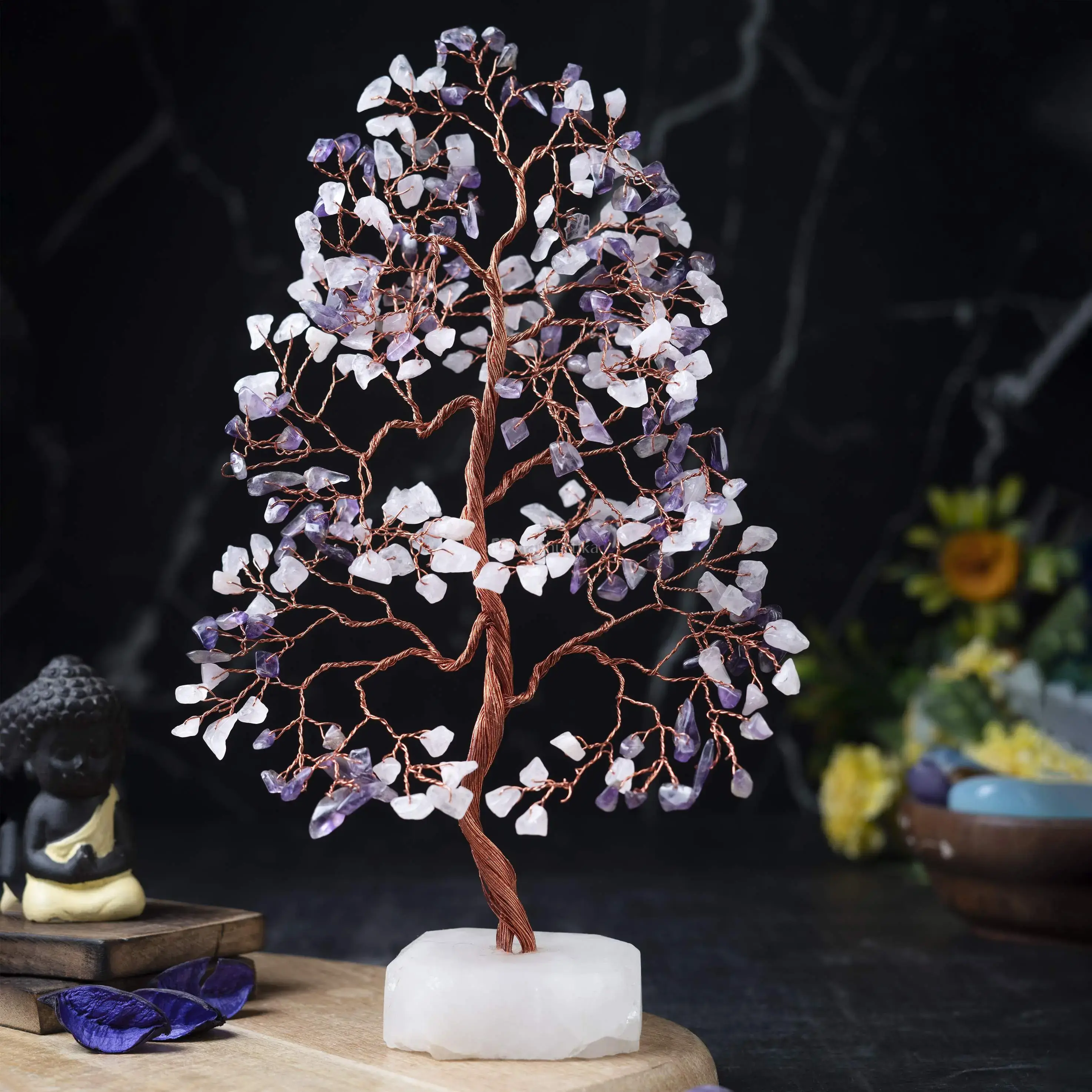 Amethyst & Rose Quartz Crystal Tree of Life - Healing Energy Tree