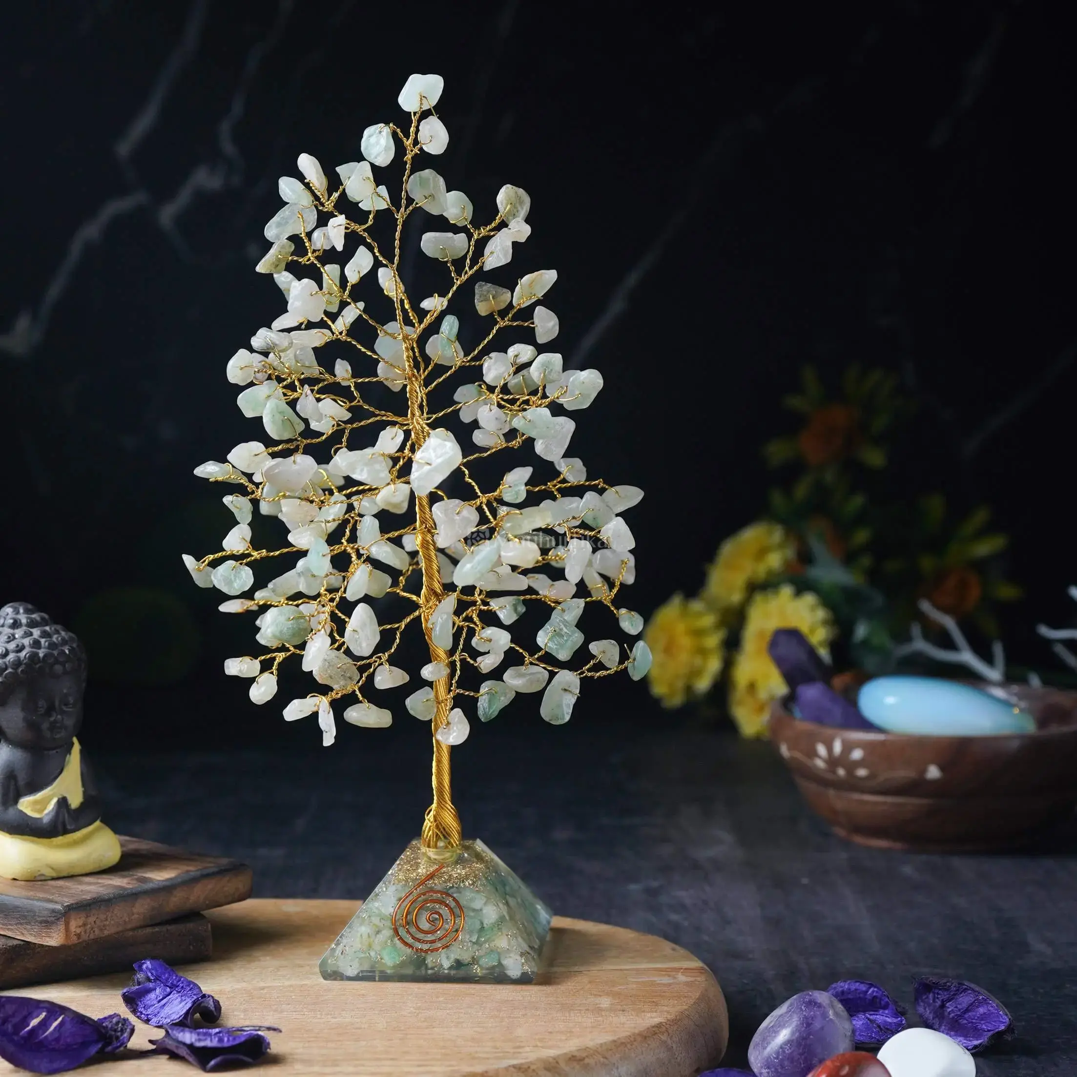Green Aventurine Gemstone Tree (Orgone Pyramid Base) - Prosperity and Luck