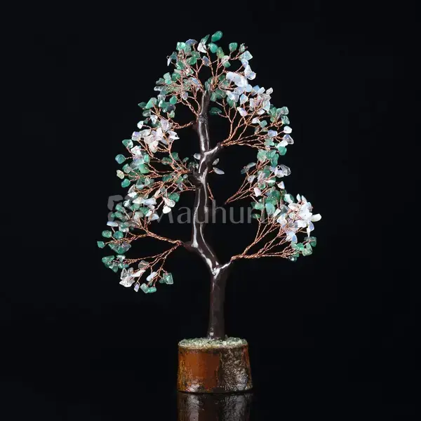 Green Onyx & Opalite Gemstone Crystal Tree of Life - Tranquil Energy Tree