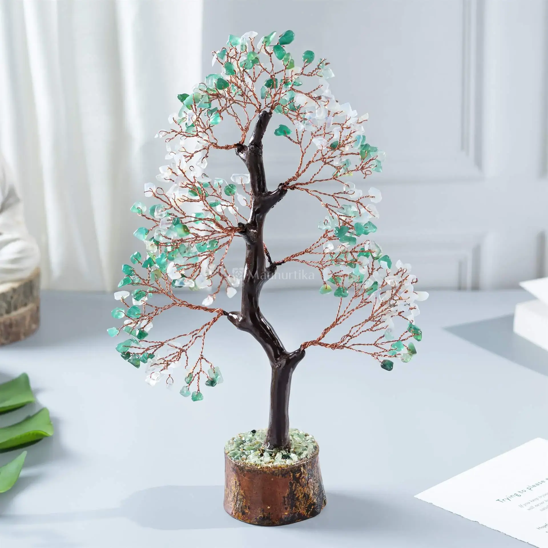 Green Onyx & Opalite Gemstone Crystal Tree of Life - Tranquil Energy Tree