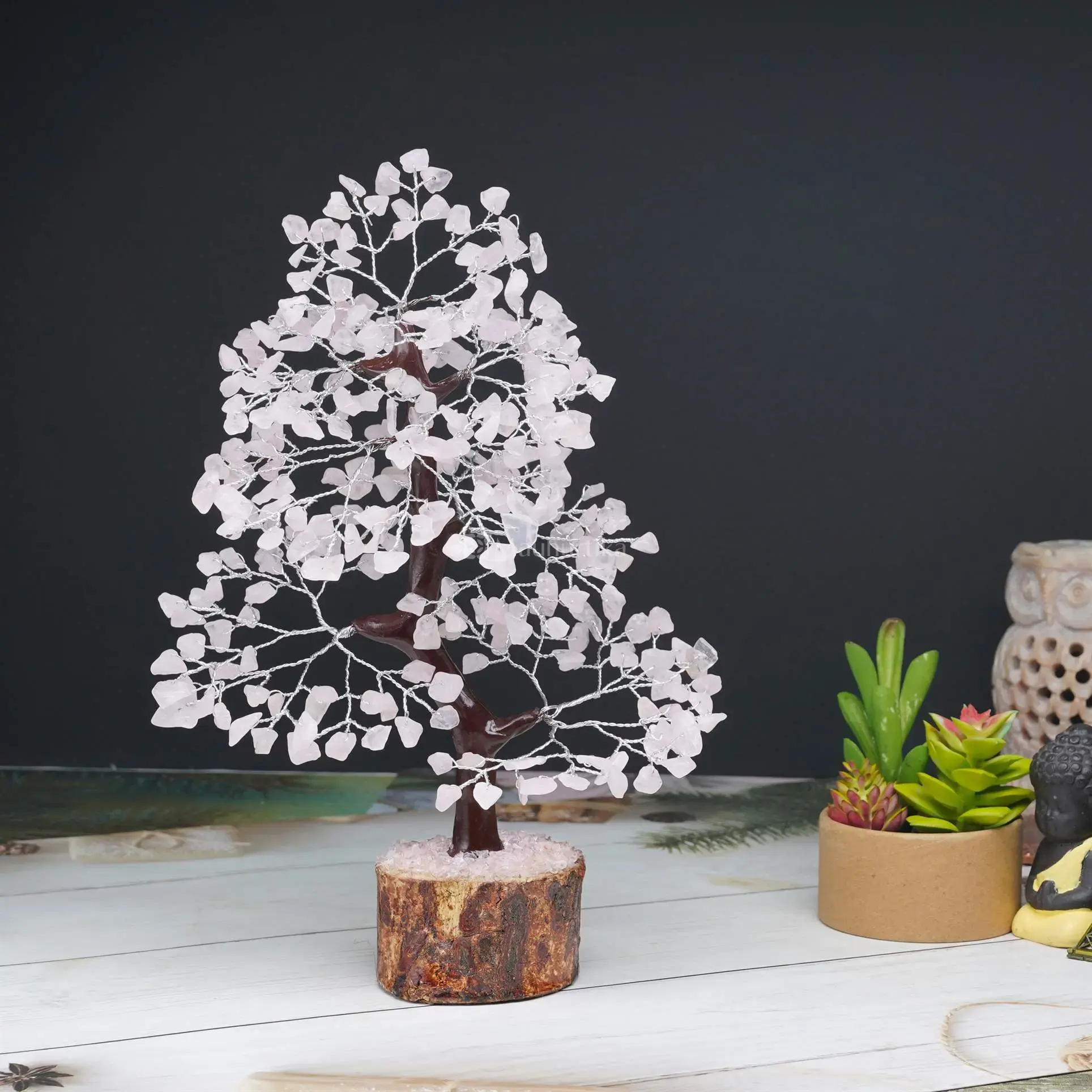 Rose Quartz Crystal Tree of Life - Healing Chakra Tree