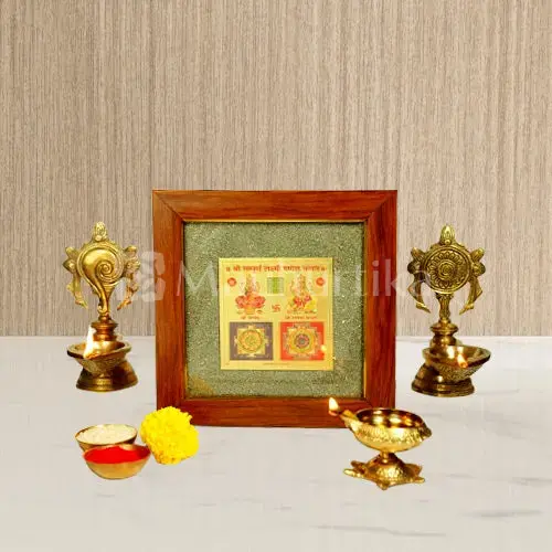Shri Sampoorna Laxmi Ganesh Yantra Pyrite Dust Frame