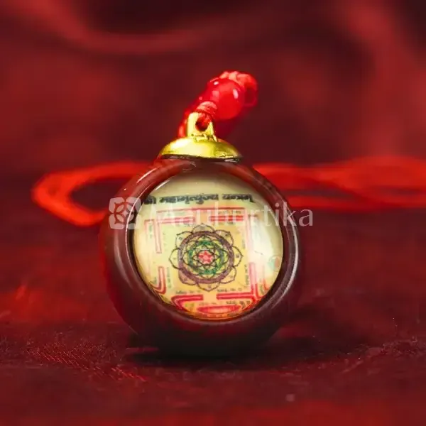Mahamrityunjay Wooden Base Yantra With Red Color Thread - Spiritual Protection